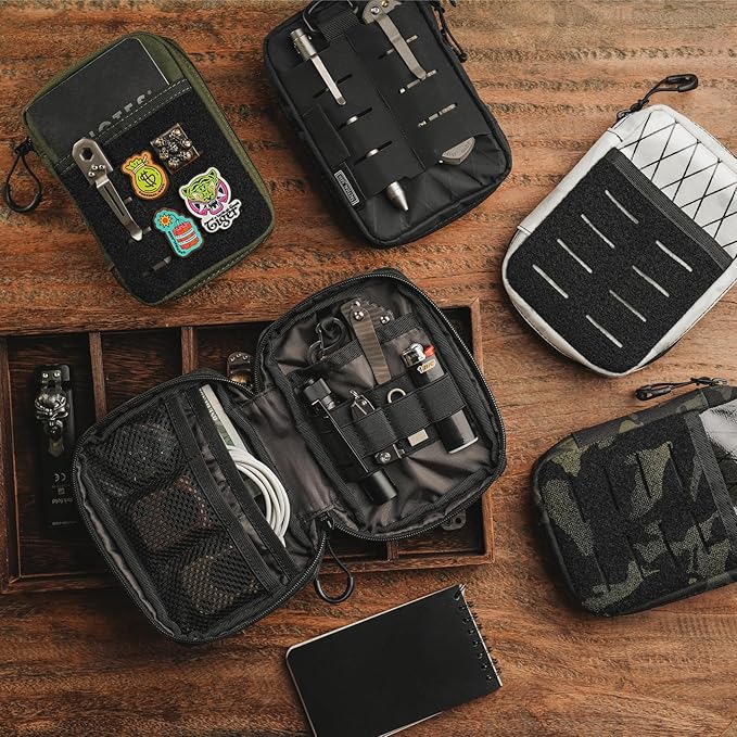 TACTICAL GEEK EDC Compact Waist Pocket Pouch Men EDC Pouch Organizer Multi-Purpose Molle Tool Pouch for Multitools Utility Tool Organizer Bag for Daily Essentials Carry (Block E3.0-BK)
