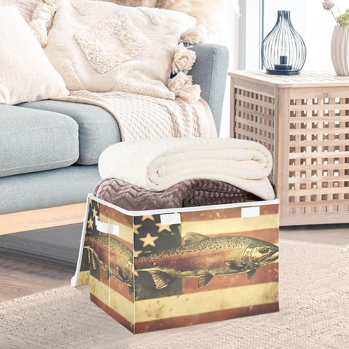 Storage Cube with Lid American Trout Print 16.5×12.6×11.8 IN 1 Pack Collapsible Large Capacity Foldable Storage Basket Bin Organizer