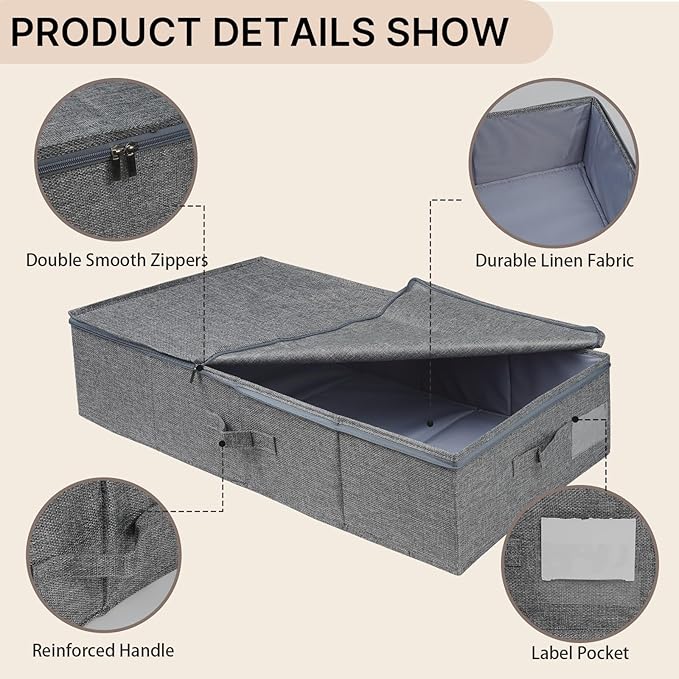 2 Pack Large Under Bed Storage Containers with LidUltra Thick Underbed Clothes Storage Organizer with Sturdy SidewallsFoldable Under Bed Bag for ShoeBlanketsSweater30x15x7 inchGrey