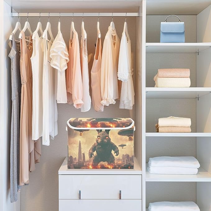 AIXIWAWA Lidded Storage Cube (Rabbit Monster) Fabric Foldable Closet Bins with Flip Lid and Handles Organizer Basket Container 16.5 x 12.6 x 11.8 IN