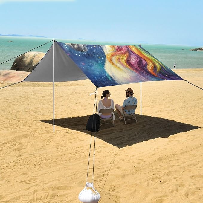 ALAZA Rainbow Unicorn Starry Beach Tent Sun Shelter Portable Canopy Sunshade for Outdoor Camping Picnics Backyard Fun 10x9 ft