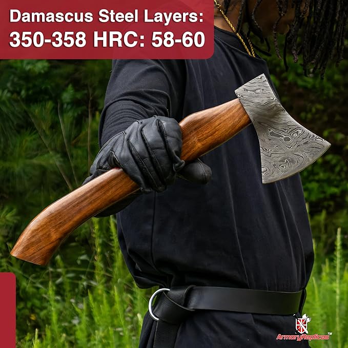 Armory Replicas™ Elite Woodsman Damascus Steel Outdoor Camping Hatchet Axe