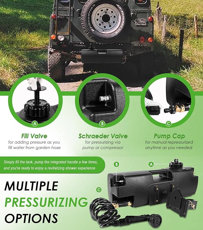 4.0 Gallon Self-Pressurized Water Tank Portable Camping Shower Water Storage with Spray Hose Bumper Mount or Bed Mount for Pick-up Trucks &amp Off-Road Vehicles Outdoor Activities Water Supply