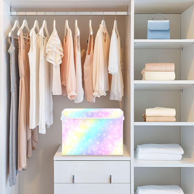 Gradient Rainbow Beautiful Storage Box with Lid Foldable Bedroom Storage Boxes for Closet for Home Studyroom Home Decor
