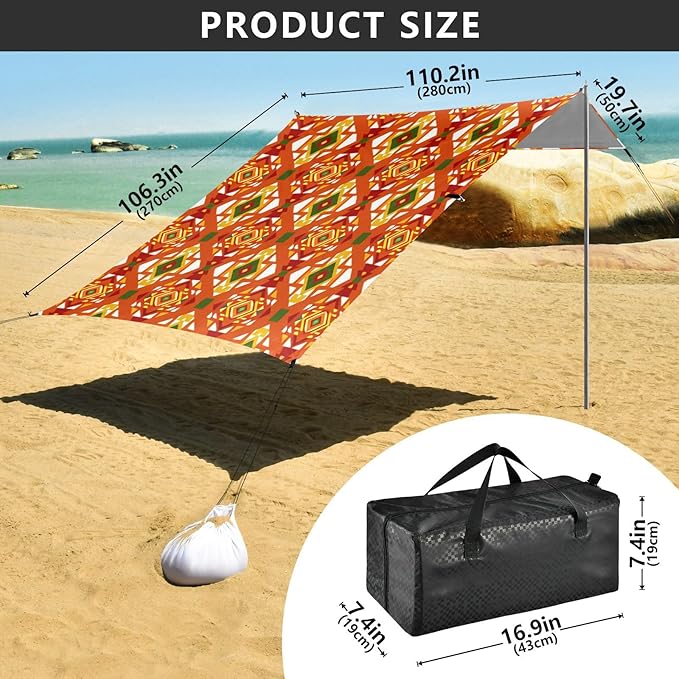 Beach Canopy with Windproof Ropes &amp Sandbags Beach Tent Sun Shade Sun Shelter for Camping Trips Fishing Backyard Fun or Picnics Boho Tribal Aztec