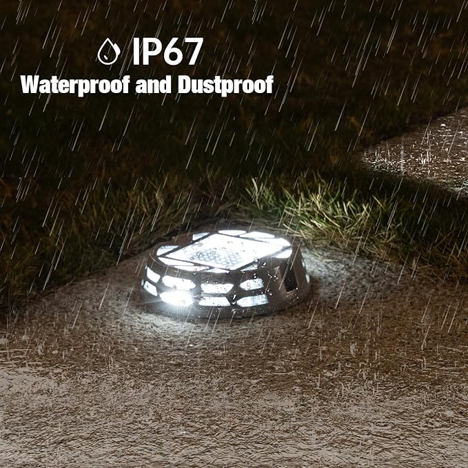 Solar Deck Lights Outdoor Driveway Marker Dock LED Light3 Lighting ModesWarm/Bright White and Blue IP67 Waterproof Road Markers for Driveway Sidewalk Garden Pathway Yard