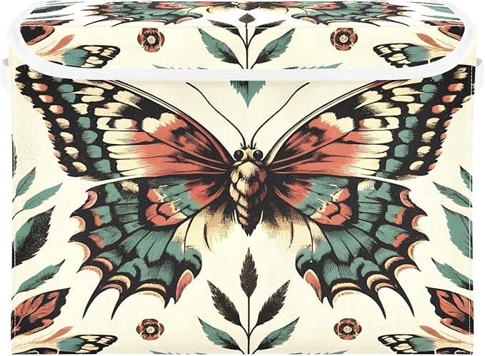 MNSRUU Containers Baskets with Lids Retro Beautiful Butterfly Foldable Storage Bins Organizer with Lid Collapsible Storage Boxes for Home Bedroom Closet Office