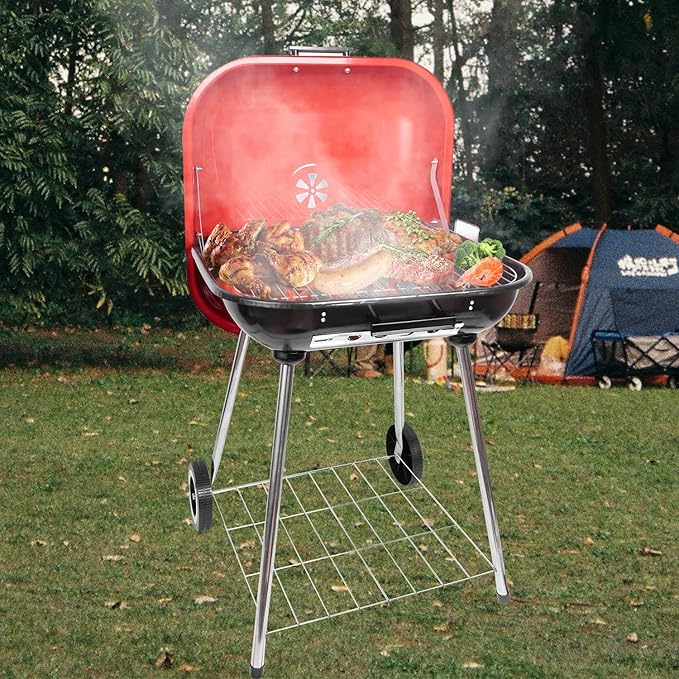 Clearance discount Red Charcoal Grills 22.4inch - Portable grill with wheer and handle RED grill