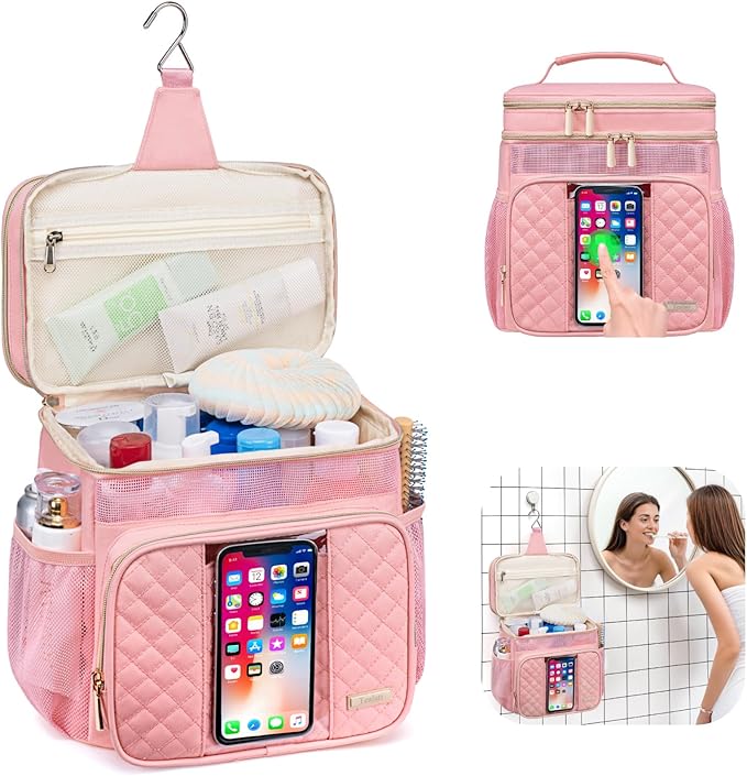 Large Toiletry Bag for Women MenBathroom BagWater Resistant Shower BagMakeup BagPortable Shower Caddy for College DormHanging Travel Toiletry Bag with Transparent Waterproof Phone Pocket