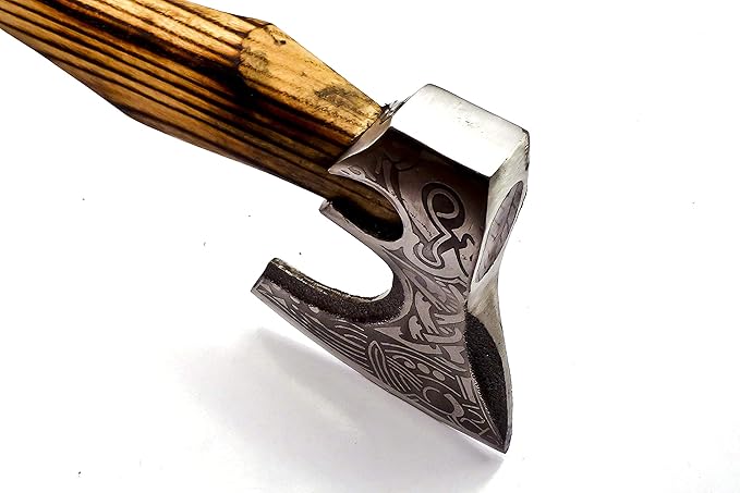 NOORAKI 17 Camping Axe Hatchet Tomahawk | Handmade Damascus Carbon Steel Hunting Viking Axe Chopping Axe Throwing Axe Gardening &amp Bushcraft Axe for Outdoor Wood | Viking Gifts for Men with She