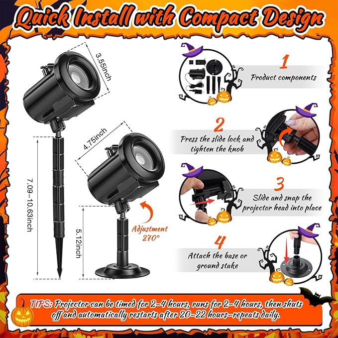 12 in 1 Halloween Ghost Projector Light Outdoor 3D Dynamic Decoration Light 4 Color Waterproof Scary Projector with Skeleton Ghost/Ghost/Pumpkin/Witch for Home Window Wall Halloween Holiday Decor