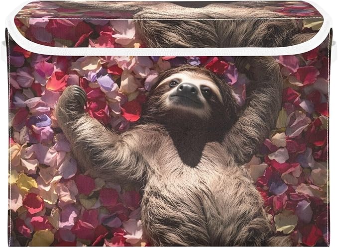 Storage Cube with Lid Beauty Sloth Print 16.5×12.6×11.8 IN Collapsible Large Capacity Foldable Storage Basket Bin Organizer