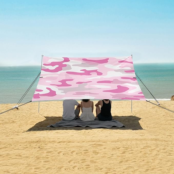 Silver Gray Beach Tent &amp Canopy UPF50+ Protection Lightweight Shade Sun Shelter with Sturdy Poles Sandbags and Shovel for Backyard and Camping