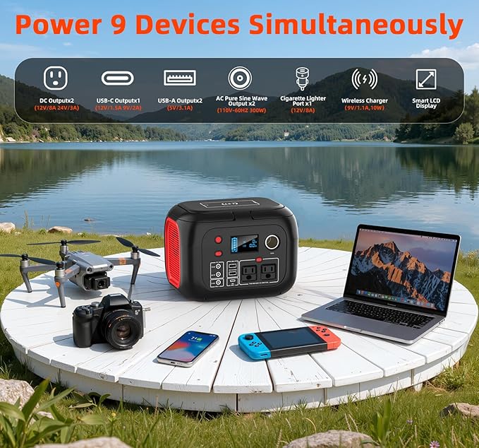 ENOFLO Portable Power Station 300W 228Wh Solar Generator with 110V Pure Sine Wave AC Outlet Backup Lithium Battery Generator for CPAP Outdoor RV Camping Emergency Home Use