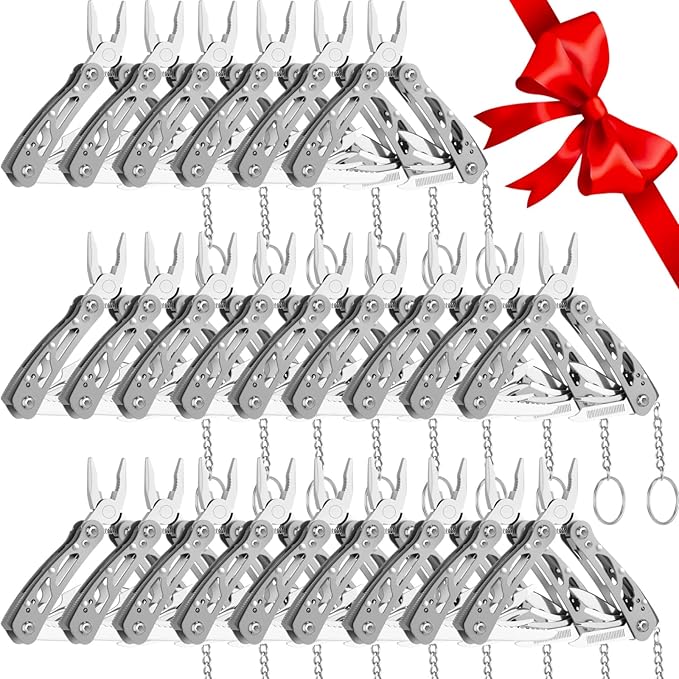 Lasnten 24 Pcs Small Multitool Pliers Gifts for Men Stainless Steel Small Multitool Mini Pliers Foldable Bottle Opener Screwdriver Apply to Camping Dad Gifts (Grey)