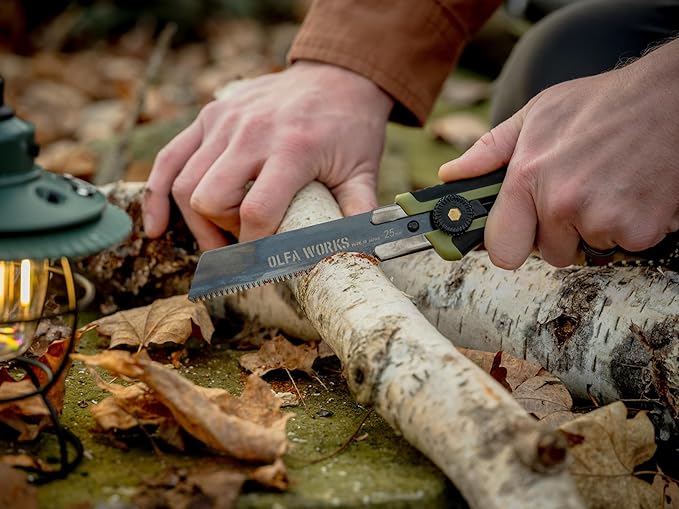 OLFA Works OW-BCS-1/OD Bushcraft Japanese Pull Saw Serrated Replacable and Retractable Carbon Tool Steel Blade - Great for Trimming Branches Woodwork and other Bushcraft or Outdoor Activities - Rach