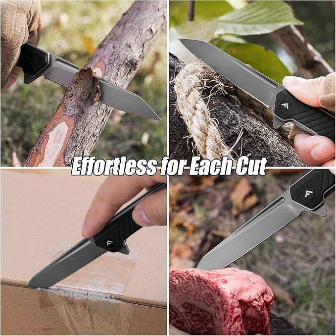 FLISSA 2PCS Folding Knife Set Pocket Knife with D2 Steel Blade G10 Handle Pocket Clip Lightweight Tactical Knife for Camping Hiking Hunting EDC Daily Use