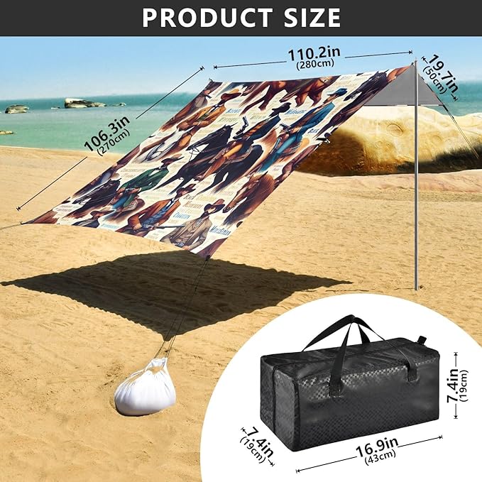 Gentle Cowboys Beach Tent Sun Shelter Set UPF50+ UV Protection 10.5 x 9.19 FT Camping Shade Canopy with Sandbags Sand Anchors Carrying Bag and Others