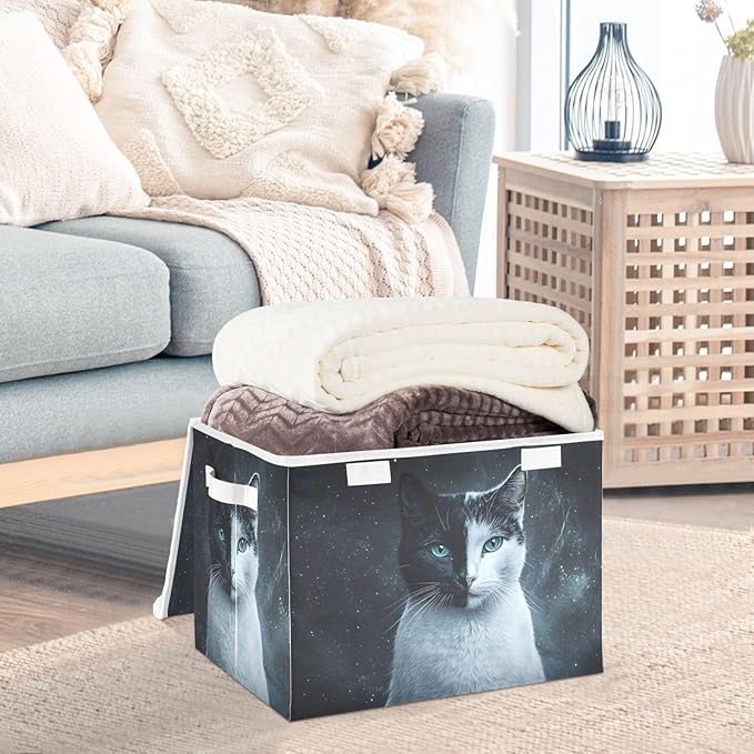 Storage Cube with Lid Two Face Cat Print 16.5×12.6×11.8 IN Collapsible Large Capacity Foldable Storage Basket Bin Organizer