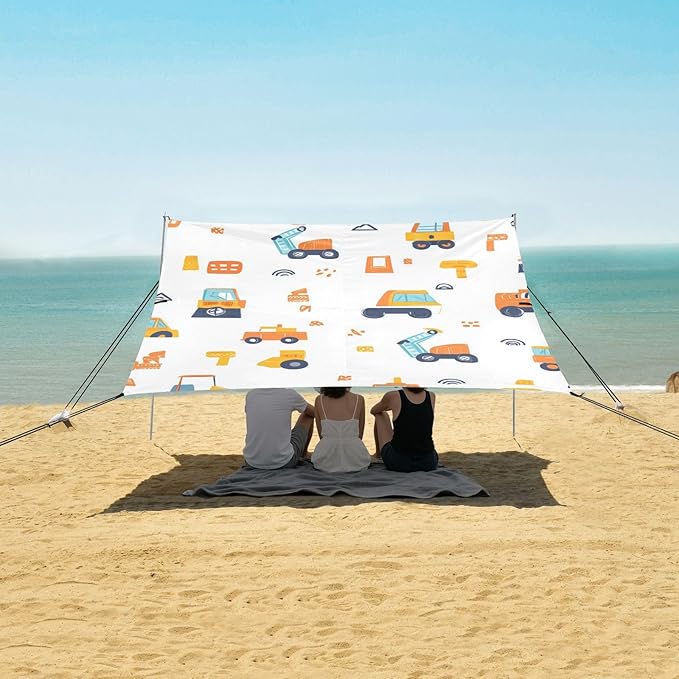 ALAZA Cute Funny Construction Cars Beach Tent Sun Shelter Portable Canopy Sunshade for Outdoor Camping Picnics Backyard Fun 10x9 ft