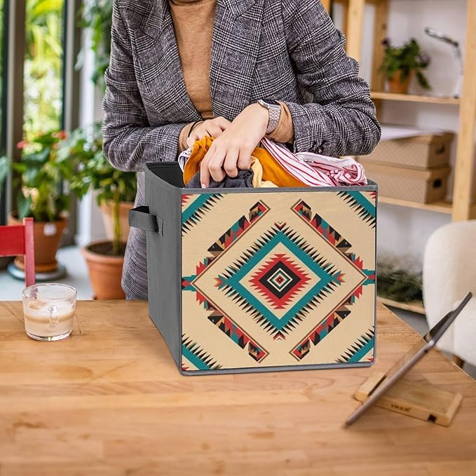 Clever Cube Storage Bins Native American Western Aztec Practical Organizer for Small Spaces Fashionable Storage Solution