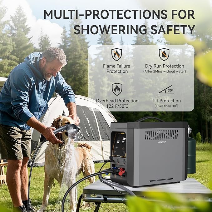 GPT3U Portable Propane Water Heater for Camping – Instant Hot Water Battery Powered Outdoor Tankless Shower Constant Temperature Safe for RV Beach Outdoor Adventures