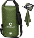 Enthusiast Gear Dry Bag 15L – Waterproof Floating Roll Top Dry Sack for Kayaking Boating Camping &amp Beach – Includes Quick Dry Microfiber Towel (Green)