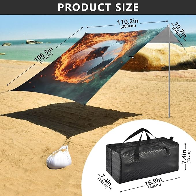 ALAZA Hot Football Beach Tent Sun Shelter Portable Canopy Sunshade for Outdoor Camping Picnics Backyard Fun 10x9 ft