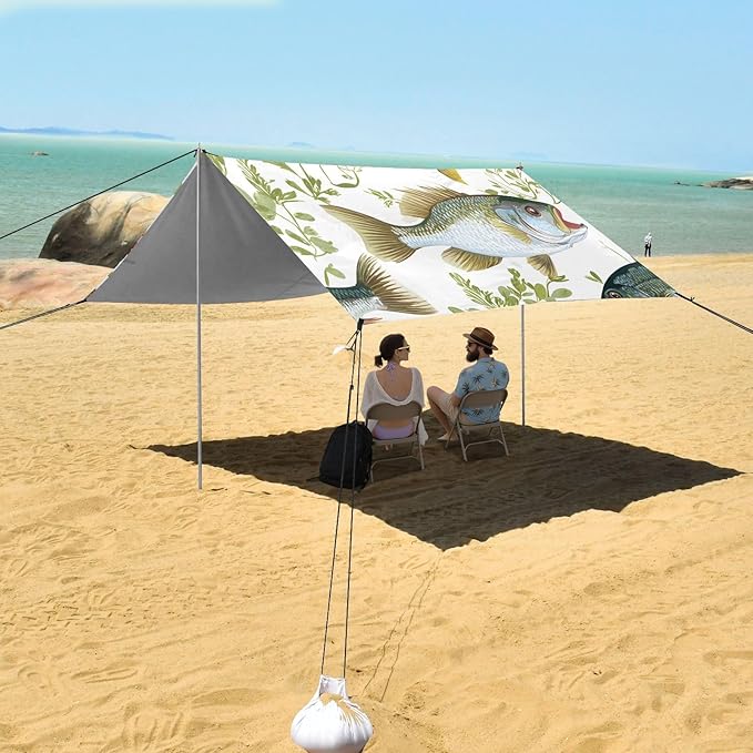 Dfgfhfgjhgh Stable Beach Tent UPF50+ Protection Lightweight Sun Shelter Includes Sand Shovel Sandbags Stability Poles for Camping Fishing Backyard Fun