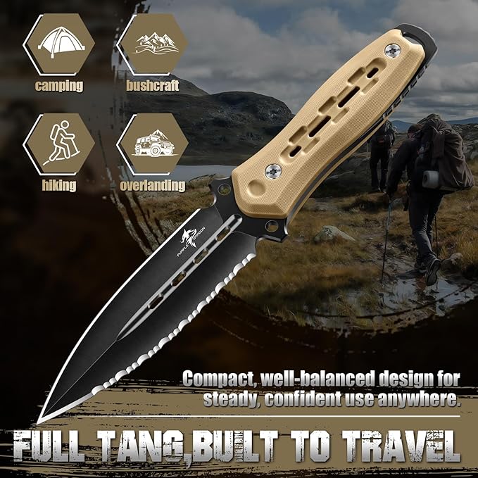 Purple Dragon Fixed Blade Knife with Kydex Sheath440C Steel Full Tang Outdoor Utility Knife with G10 Handle for Camping HikingBushcraft &amp Outdoor Use-Black-Brown