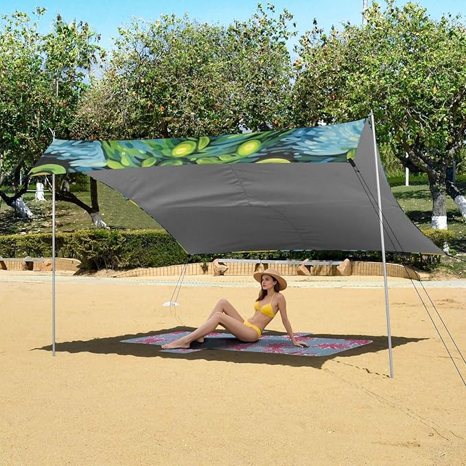 ALAZA Avocado Night Galaxy Starry Beach Tent Sun Shelter Portable Canopy Sunshade for Outdoor Camping Picnics Backyard Fun 10x9 ft