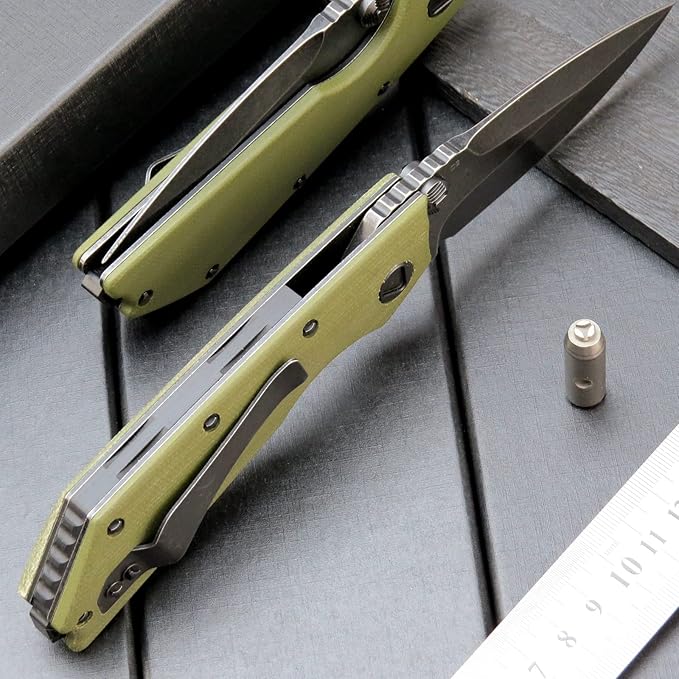 Eafengrow EF335 Folding Knives D2 Blade and Micarta Handle5 inch Closed EDC Pocket Folding Knife with Clip (Micarta Green)