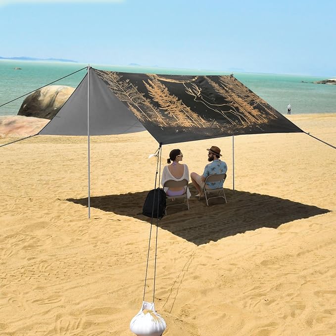 ALAZA Moon Deer in Forest on Black Beach Tent Sun Shelter Portable Canopy Sunshade for Outdoor Camping Picnics Backyard Fun 10x9 ft