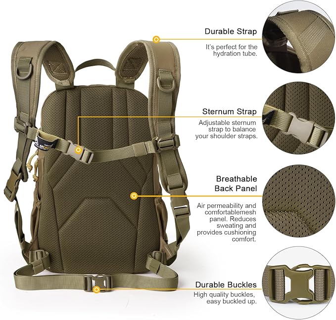 Mardingtop Small Tactical BackpackMolle Hiking Backpack for BackpackingCycling and Biking15L/25L Backpack