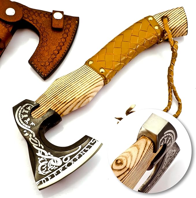 Custom Gift Forged Carbon Steel Viking Style Bearded Axe - Real Hatchet Throwing &amp Camping Axe Best Gift for Anniversary Valentine's Day Birthday with Premium Leather Sheath