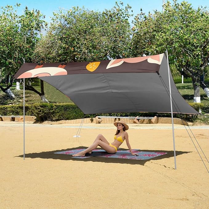Little Pig Faces Foldable Beach Cabana UPF50 Easy Setup Large Sun Shelter with Sand Shovel for Camping Picnics Backyard