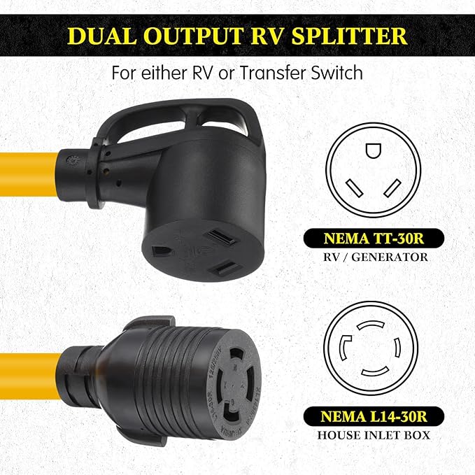 Kanayu 14-50P to TT-30R &amp L14-30R 50 Amp to 30 Amp RV Generator Adapter Cord Compatible with NEMA 50Amp RV Generator to 30Amp EV/RV Charging and House Inlet Box 8/2+10/2 STW AWG ETL Listed 2.5