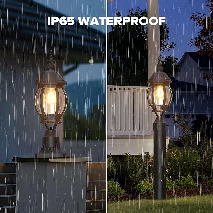 LUTEC Solar Post Light With Pier Mount Base Dusk to Dawn Aluminium Lamp Exterior Black Solar Powered Fence Waterproof for Outside