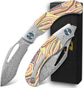 Sitivien ST270 Folding Knife Damascus Steel Blade Colorful G10 &amp Damascus Handle with Ball Bearing for Men Women Outdoor Camping Hiking Fishing(Yellow)