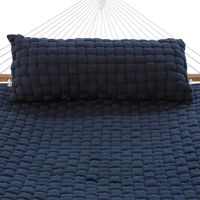 Hatteras Hammocks Navy Soft Weave Hammock with Free Extension Chains &amp Tree Hooks Accommodates 2 People 450 LB Weight Capacity 13 ft. x 55 in.