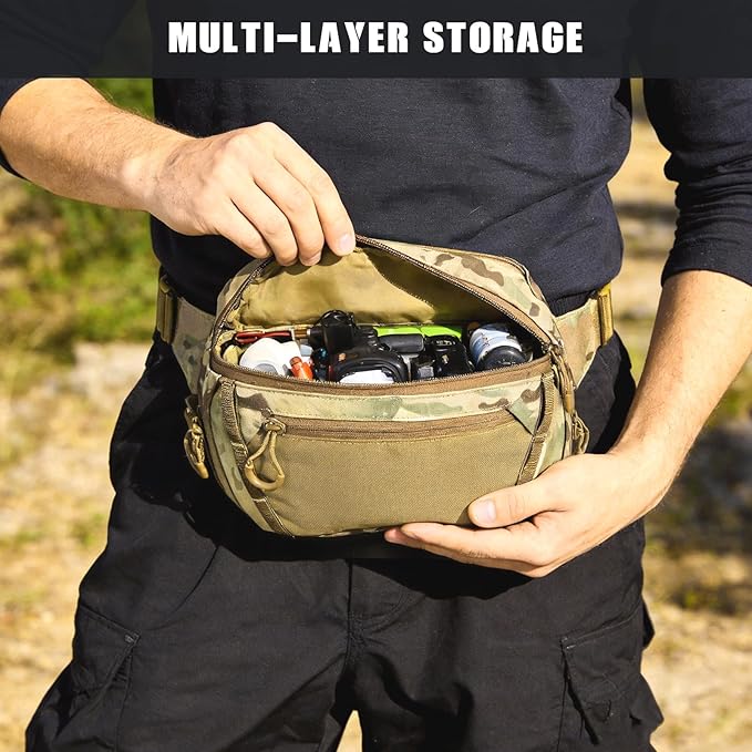 Tactical CCW Fanny Bag Concealed Carry Fanny Pack w/Adjustable Waist Belt Tactical Waist Bag Handgun Pouch with Universal Pistol Holster Everyday Hip Pack (Multicam)