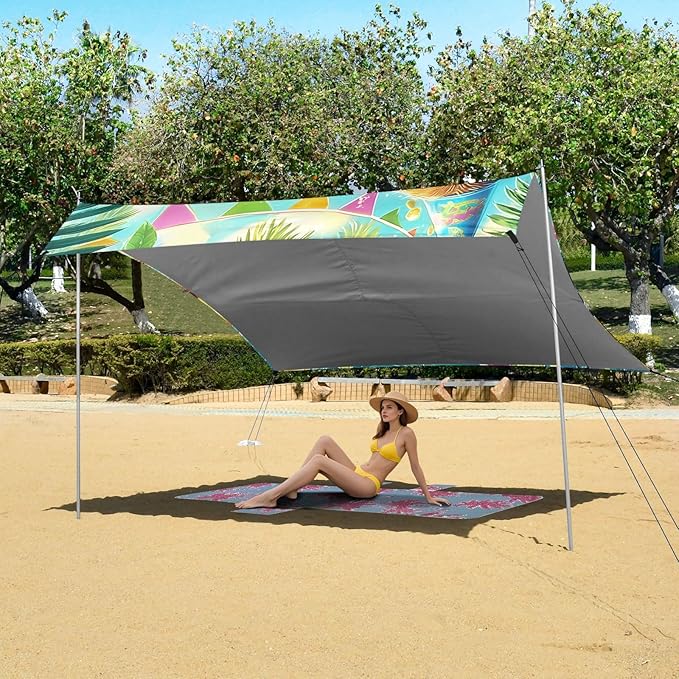 ALAZA Threes Sloth Summer Beach Tent Sun Shelter Portable Canopy Sunshade for Outdoor Camping Picnics Backyard Fun 10x9 ft