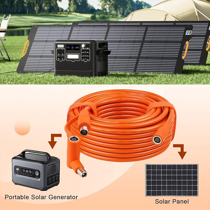 MOOKEERF 14AWG DC 8mm Extension Cable for Solar Panel 100FTDC7909 Solar Panel Cable Female to Male with DC8020 Male Adapter Compatible with AkerGZ YetiBLUETTJackery Portable Power Station-100 Foot