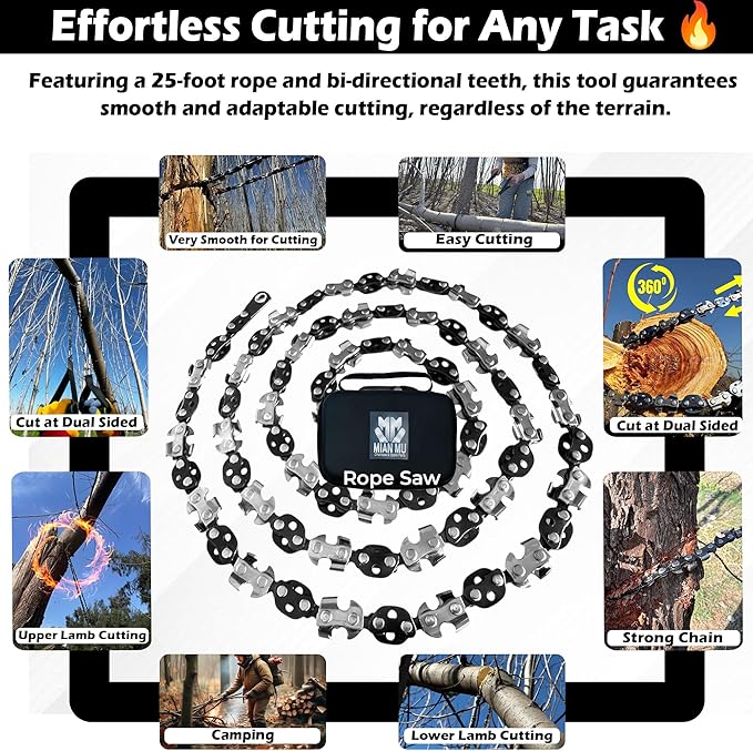 2 Pack High Limb Rope Saw 55 Inch – Dual Sided Manual Chainsaw with 70 Sharp Teeth Tree Rope Chain Saw for High Limbs with Storage Box – Heavy Duty Rope Saw for Tree Cutting Camping &amp Survival