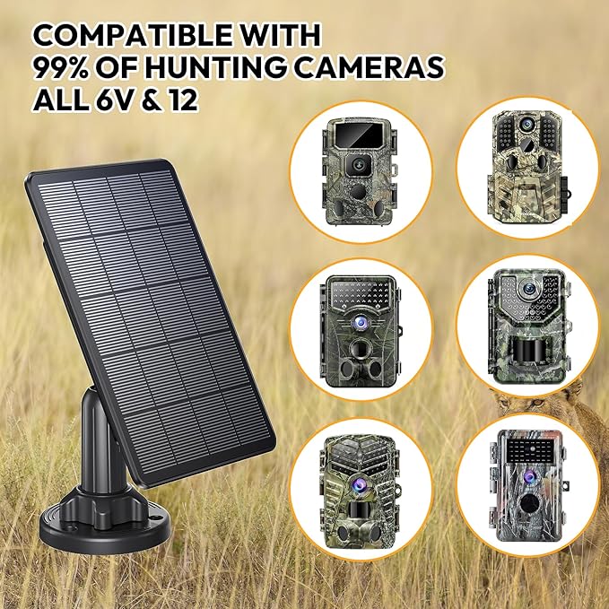 Trail Camera Solar Panel 12V/6V Solar Panel with 4000mAh 3W Solar Battery Kit Compatible with Hunting Game Camera IP66 Waterproof Hunting Accessory Trail Cam