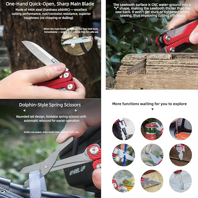 Multitool 20-in-1 Full-Size Multi-Purpose Pliers Lightweight EDC Tactical Gear With Safety Locking Camping Knives &amp Tools Gifts for Guys Gifts for Hunters Men who have Everything (Black)