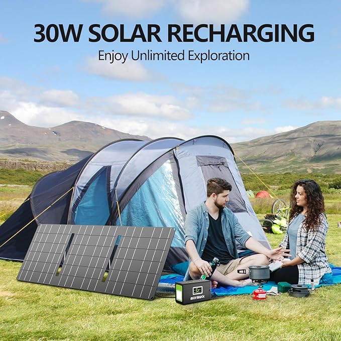 Solar Generator 127W(Peak 200W) 88.8Wh Portable Power Station with 30W Solar Panel 110V Lithium Battery Pack with Ac Outlet Soalr Powered Generator for HomeCamping