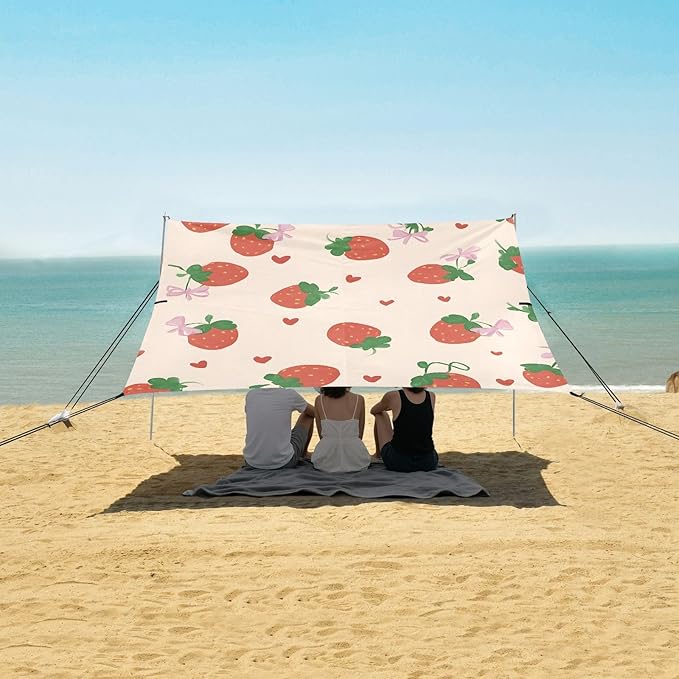 ALAZA Butterfly Knot Strawberry Pattern Beach Tent Sun Shelter Portable Canopy Sunshade for Outdoor Camping Picnics Backyard Fun 10x9 ft