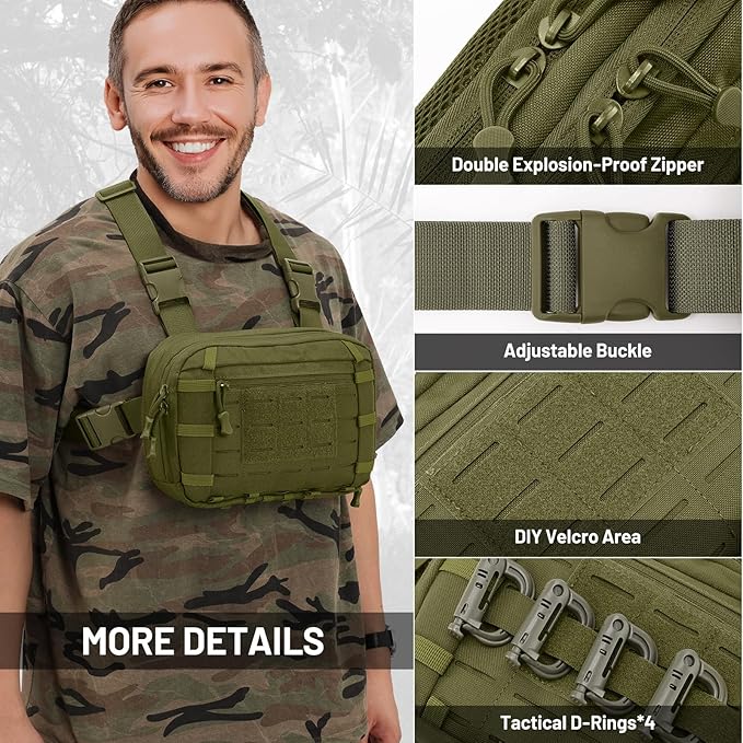 Tactical EDC Chest Bag Utility Molle Chest Rig Pouch with CCW Compartment Adjustable Strap Outdoor Chest Pack
