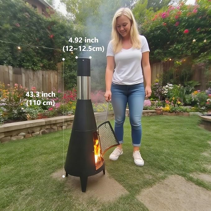 Chiminea Outdoor Fireplace for Patio with Fire Mat and Poker 3.6ft Small Chimneas Portable for Backyard Deck Camping and Beach chiminea fire Pit
